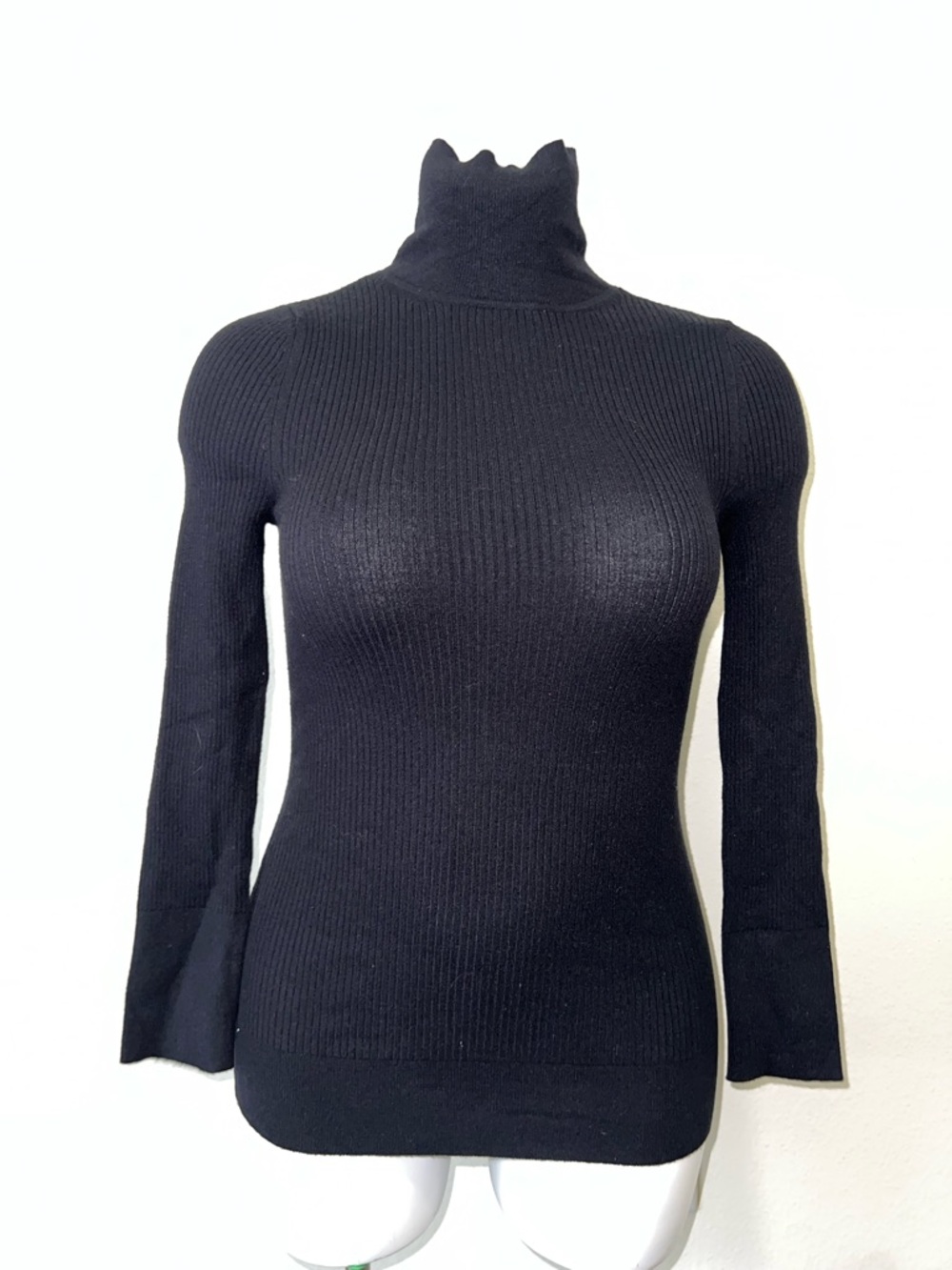 torrid Black Ribbed Scallop Mock Neck Sweater